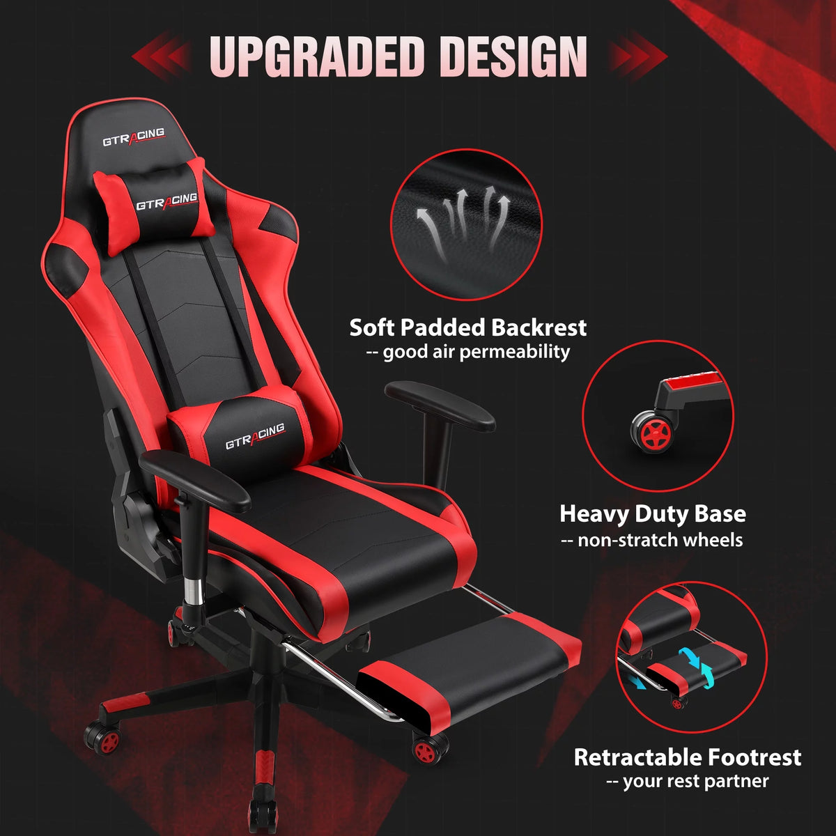 Red PU Leather Gaming Chair with Footrest B146