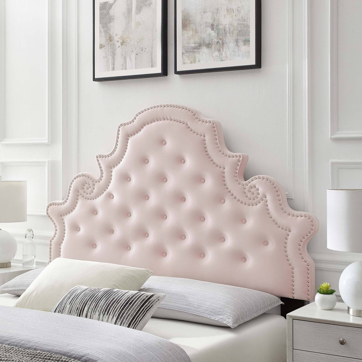 Tufted Dusty Rose Performance Velvet Twin Headboard X76411