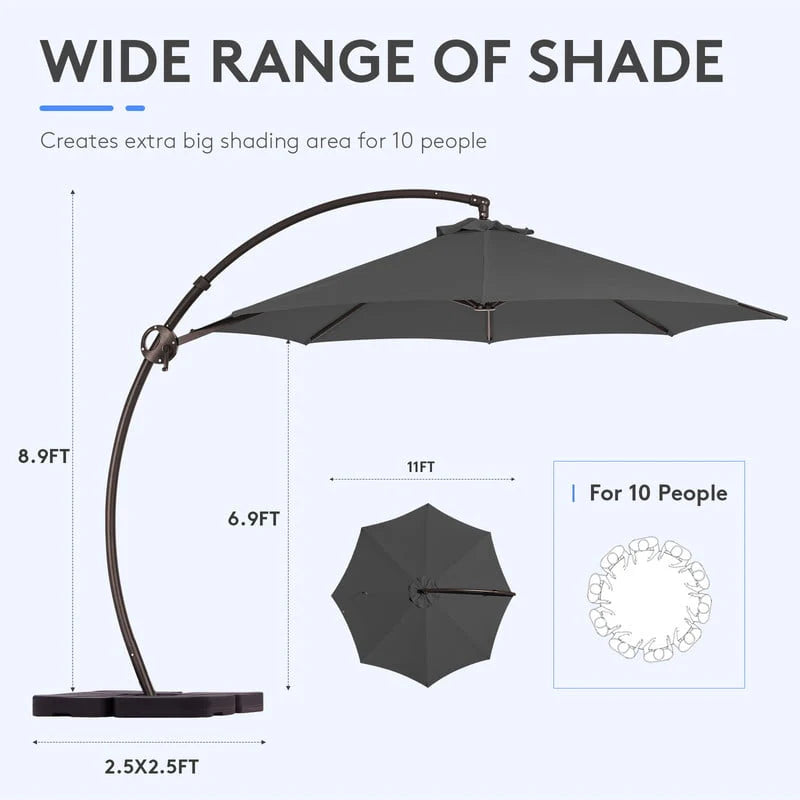 11ft Curvy Cantilever Offset Hanging Patio Umbrella with Base, Beige C21906