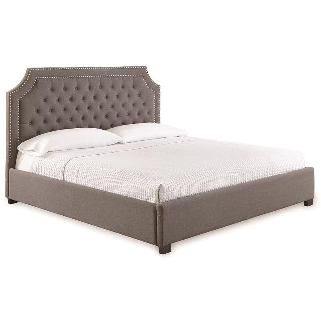 Gray Tufted Mango Wood Queen Platform Bed Y605