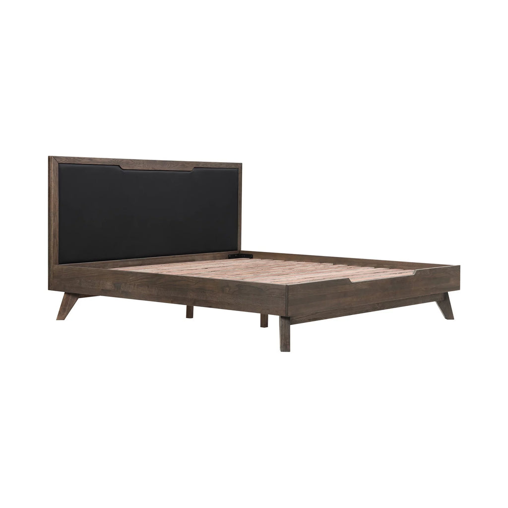 Oak Wood King Platform Bed with Faux Leather Headboard W862