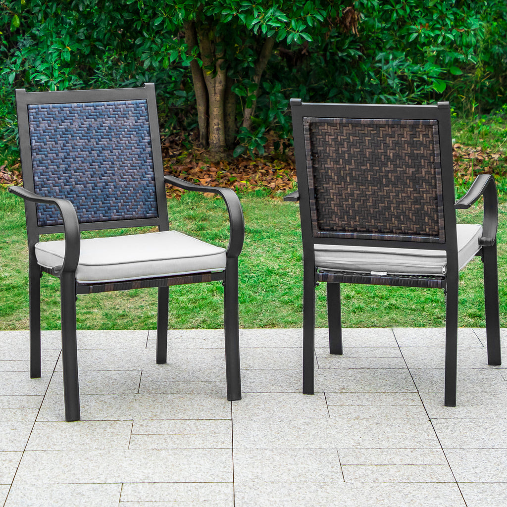 2-Piece Patio Rattan Wicker Armrest Chairs with Beige Cushion P504