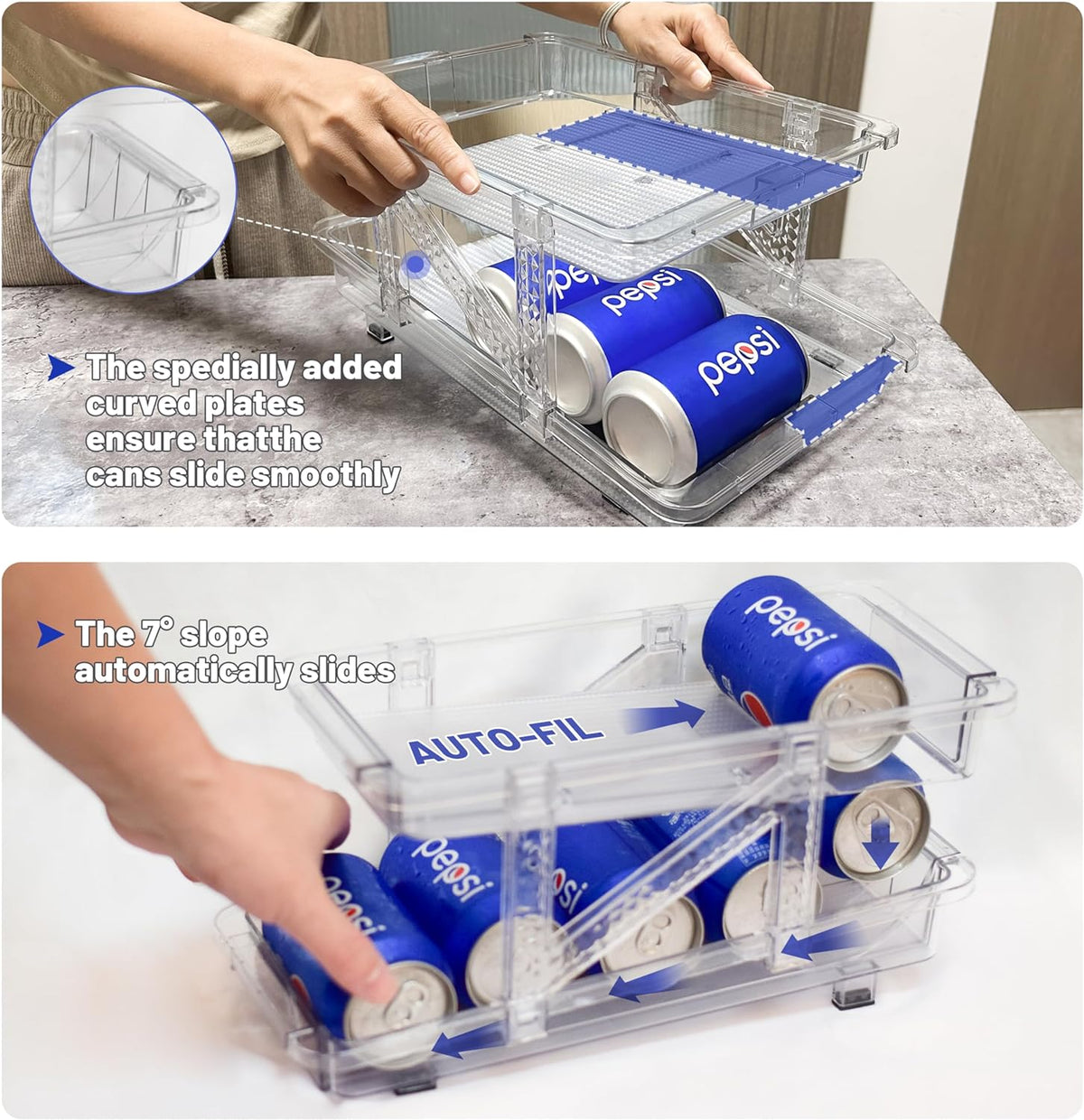 2 Pcs Clear Plastic Beverage Soda Can Organizer for Refrigerator T18039
