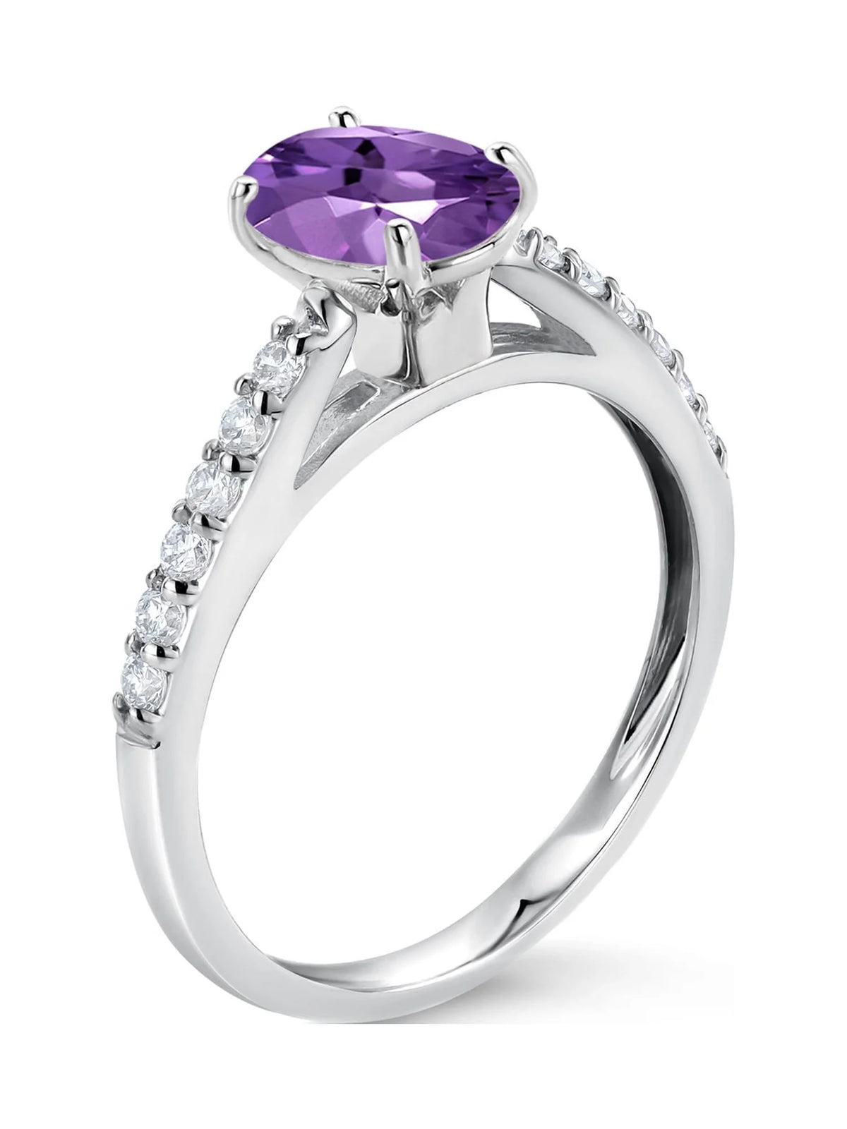 10K White Gold Purple Amethyst White Lab Grown Diamond Engagement Ring C155