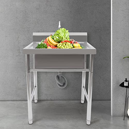 Free Standing Stainless Steel Single Bowl Utility Sink (47.2" W x 19.6" D x 31.5" H) F435