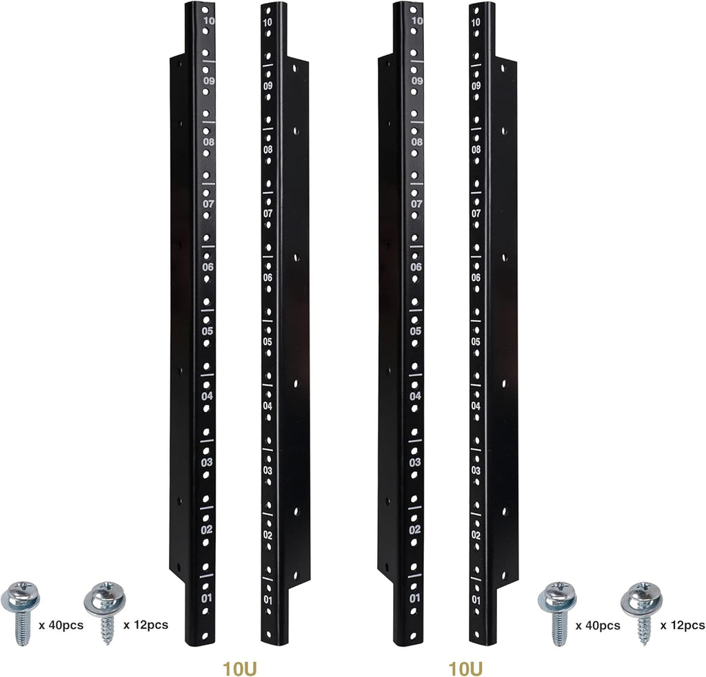 4-pack 12U Steel Rack Rails with Black Powder Coated Finish and Screws U585311