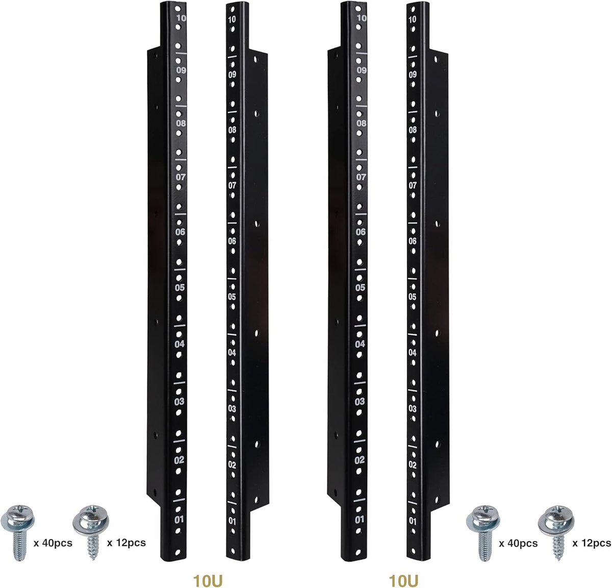 4-pack 12U Steel Rack Rails with Black Powder Coated Finish and Screws U585311