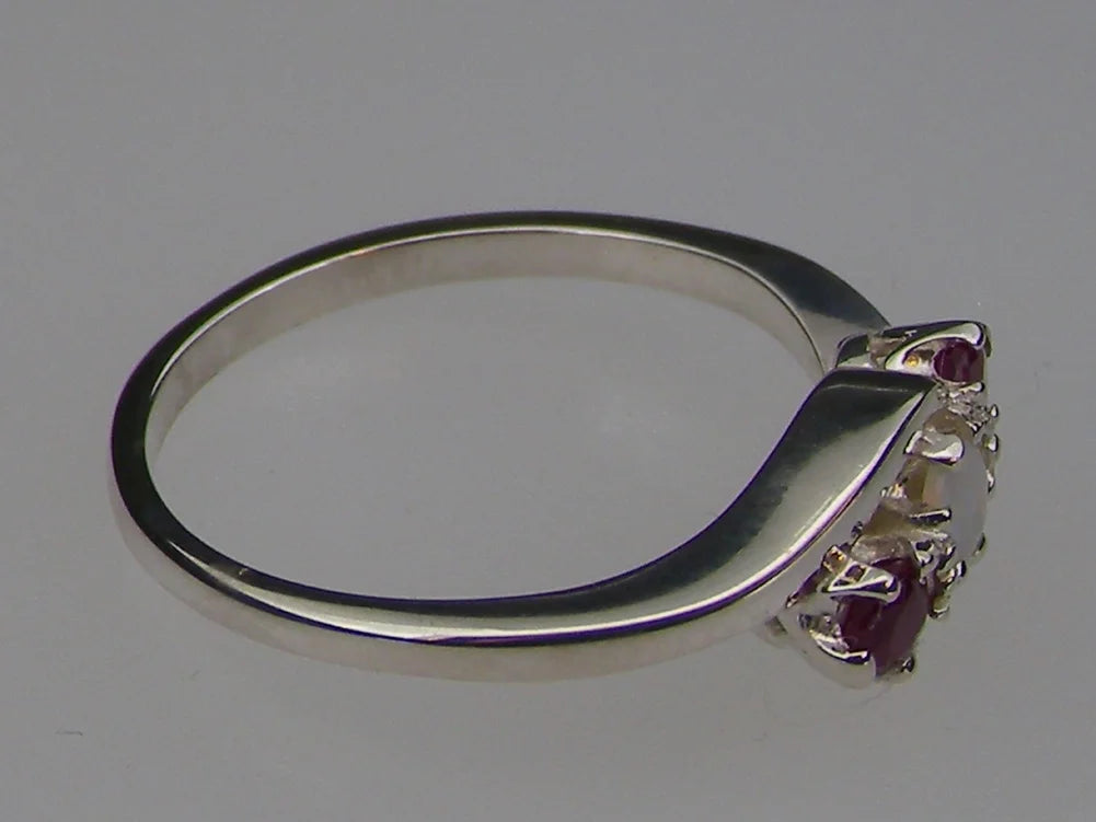 18k White Gold Natural Opal & Ruby Trilogy Ring A861