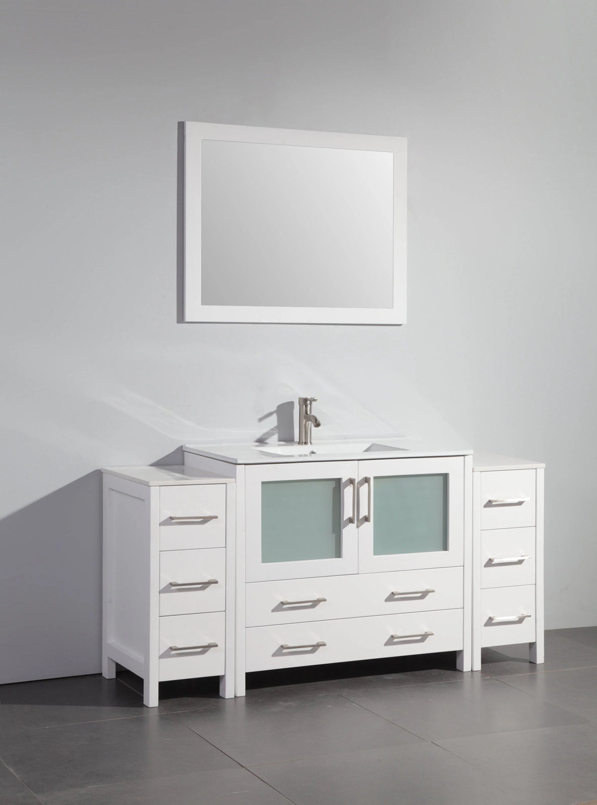 60 in. Single Sink White Ceramic Vanity Cabinet with Mirror V136