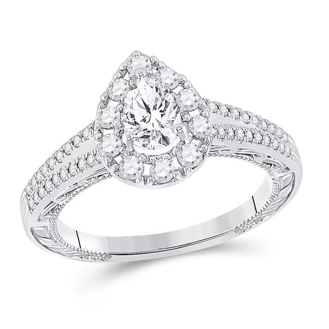 14KT White Gold Pear Diamond Solitaire Engagement Ring D3263