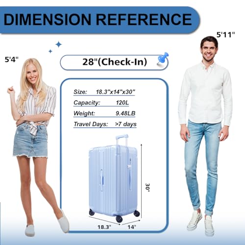2 Piece Hardside Luggage Set with TSA Lock 20+28 Inch LightBlue Z584