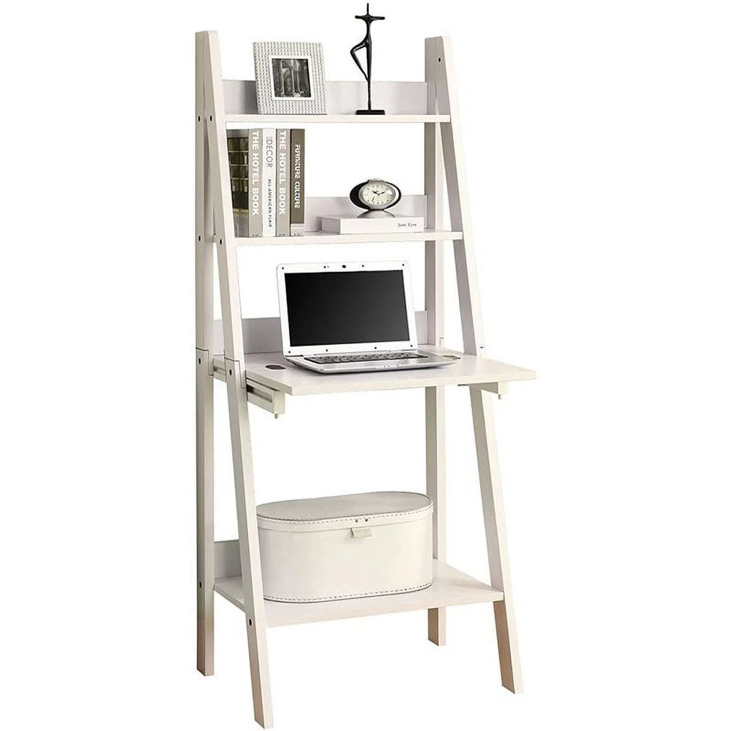 White Ladder Bookcase with Drop-Down Desk R934