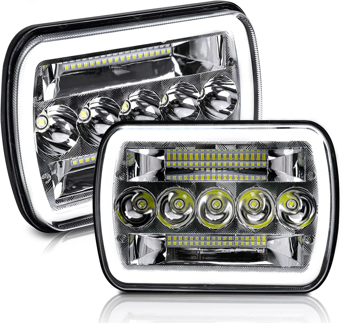 2PCS Led Headlight Rectangle 5x7 7x6 Inch High Low Beam White Amber DRL G507460