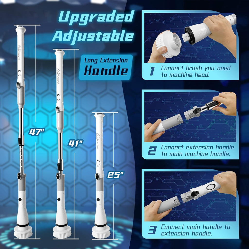 Electric Spin Scrubber with Adjustable Extension Handle & 4 Replaceable Brush Heads C376649