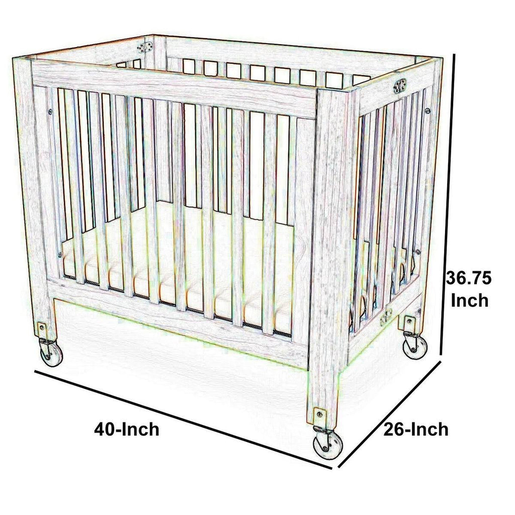 Slatted Foldable Wood and Metal Crib Natural Brown N460