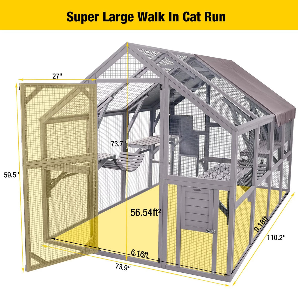 110'' Extra Large Wooden Catio Cage with Roof Cover F239