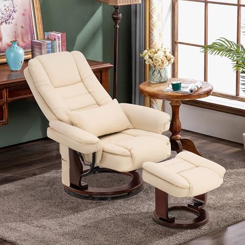 Cream White Faux Leather Recliner Chair with Ottoman Z362346
