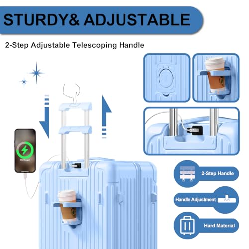 2 Piece Hardside Luggage Set with TSA Lock 20+28 Inch LightBlue Z584