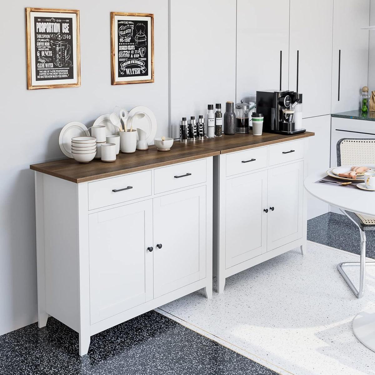 Ivory White Kitchen Storage Cabinet with Drawers and Doors Z8363