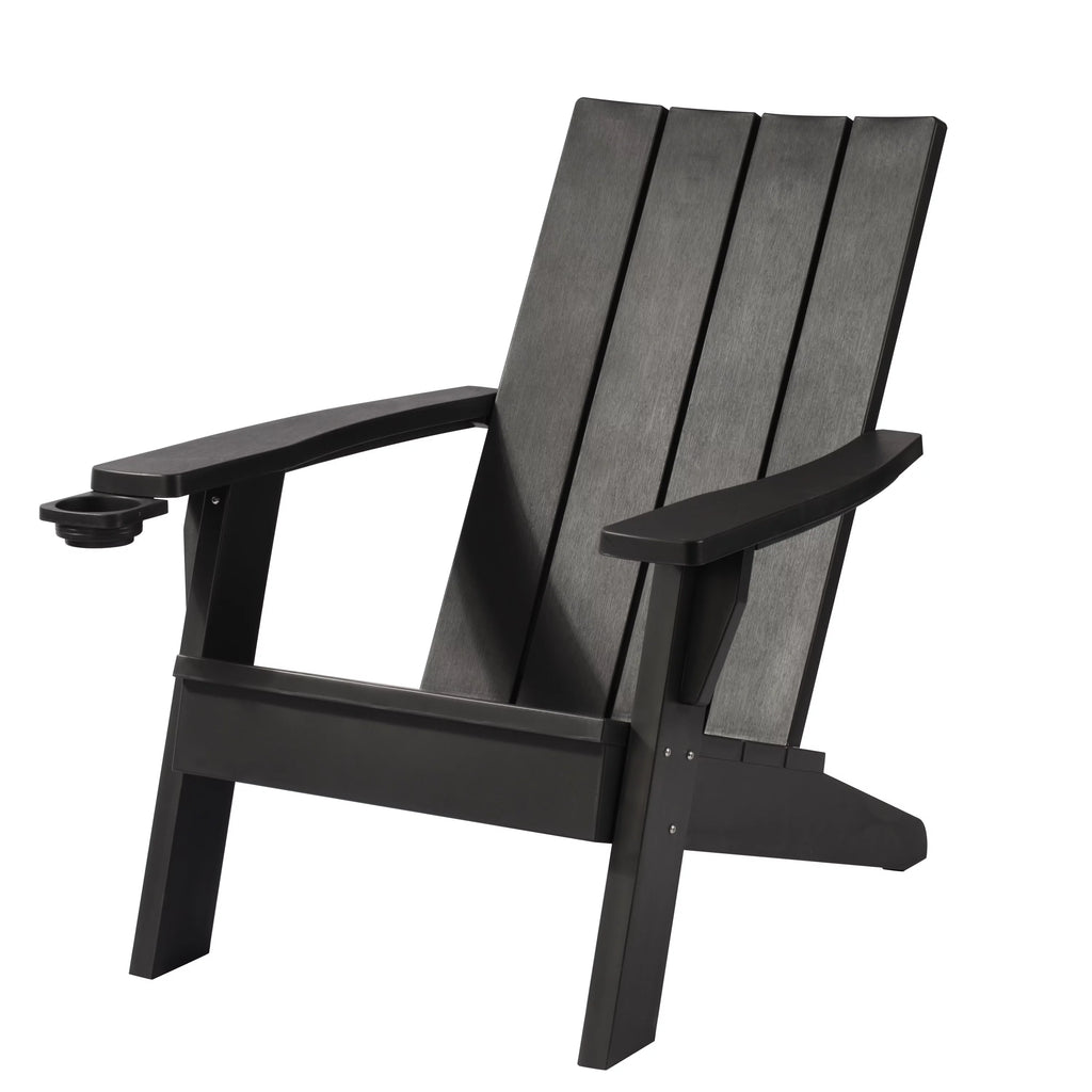 Black Plastic Adirondack Chair with Cup Holder D69288