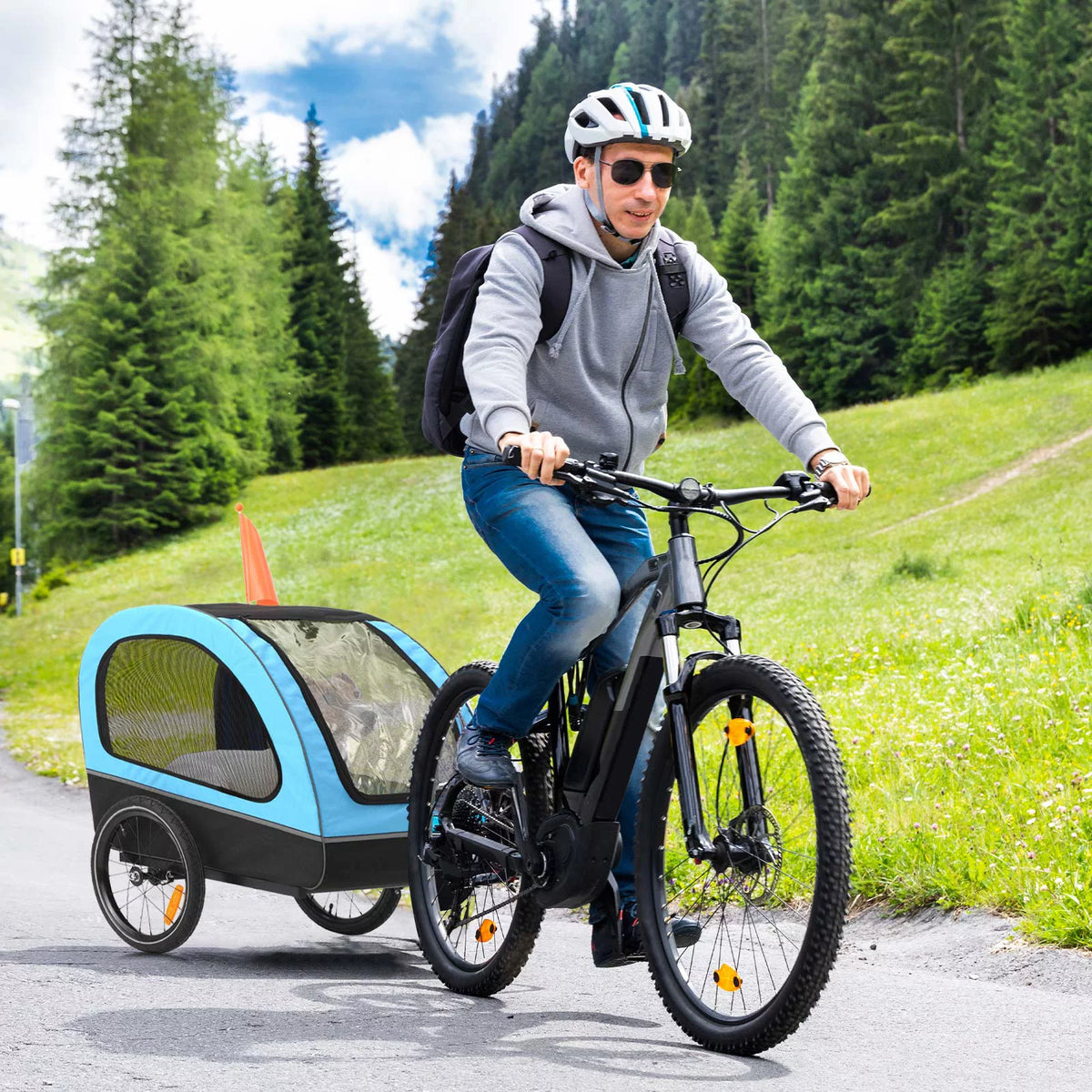 Foldable Dog Bike Trailer with Rear Entrance for Small and Medium Pets Under 88 lbs, Green T22987