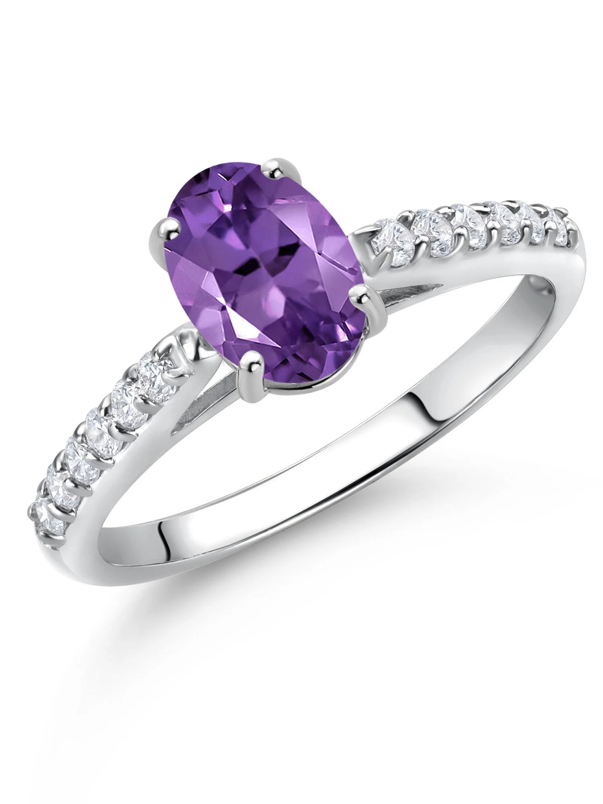 10K White Gold Purple Amethyst White Lab Grown Diamond Engagement Ring C155