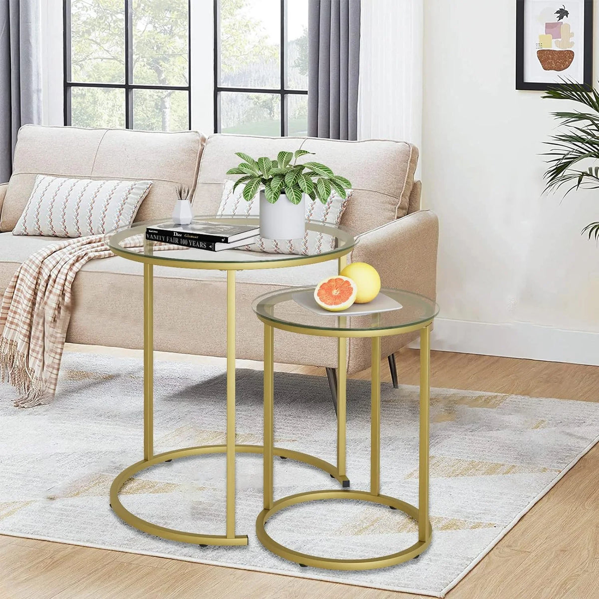 Black Tempered Glass Coffee Table Set of 2 Q727