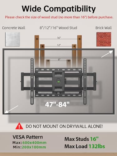 Full Motion TV Wall Mount for 47-84 inch Flat Screen LED 4K TV Y24337