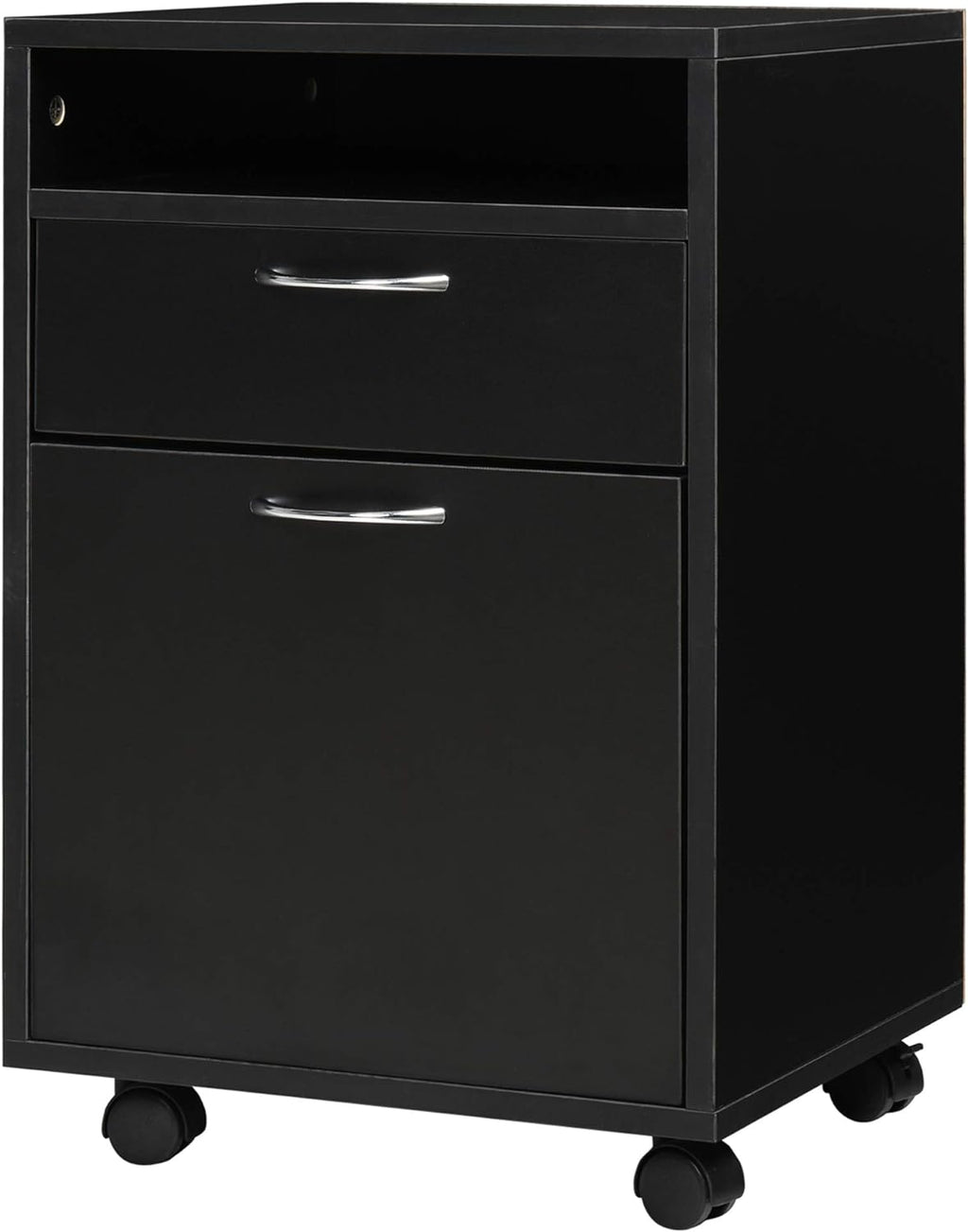 Brown Mobile File Cabinet with Lockable Drawer F762