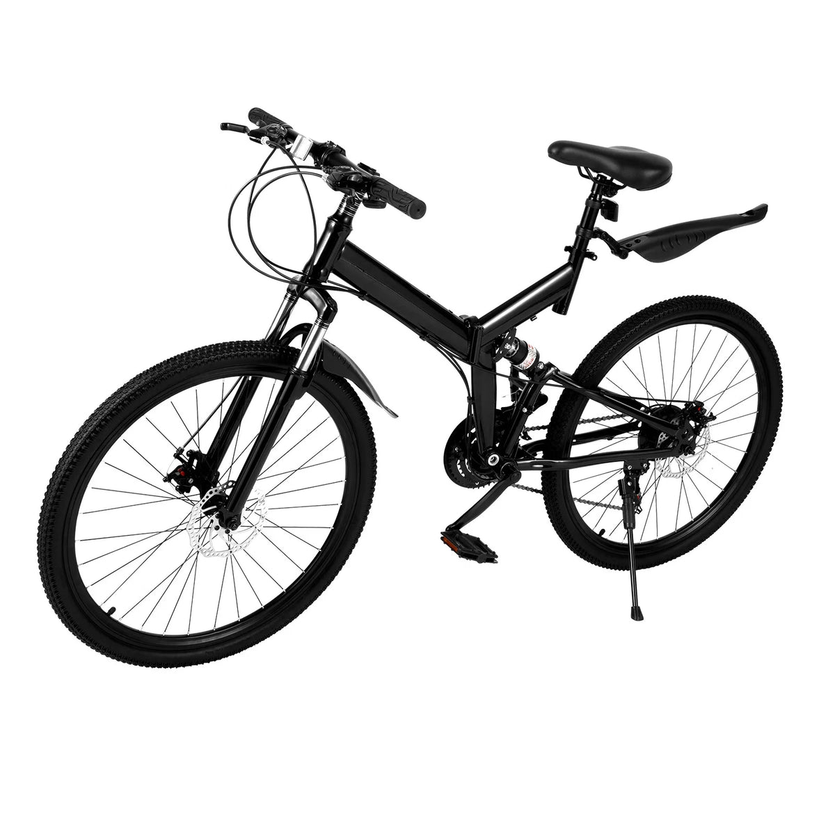 26 Inch 21 Speed Folding Mountain Bike Full Suspension Dual Disc Brakes Black E1621