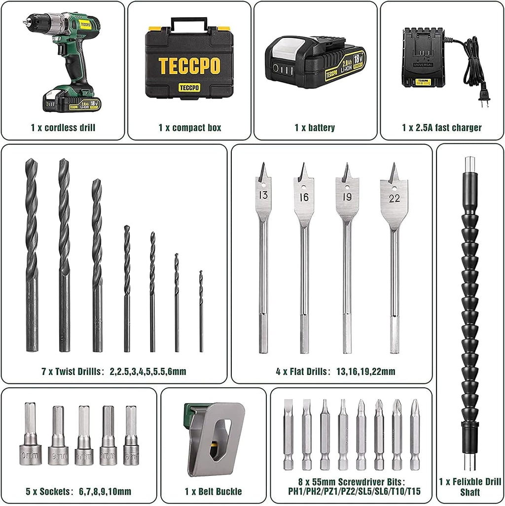 Cordless Drill Set, 29Pcs Power Drill Set, 310 In-lbs, 2-Speed, 21+1 Torque Setting, 2.0Ah Battery & Fast Charger L341