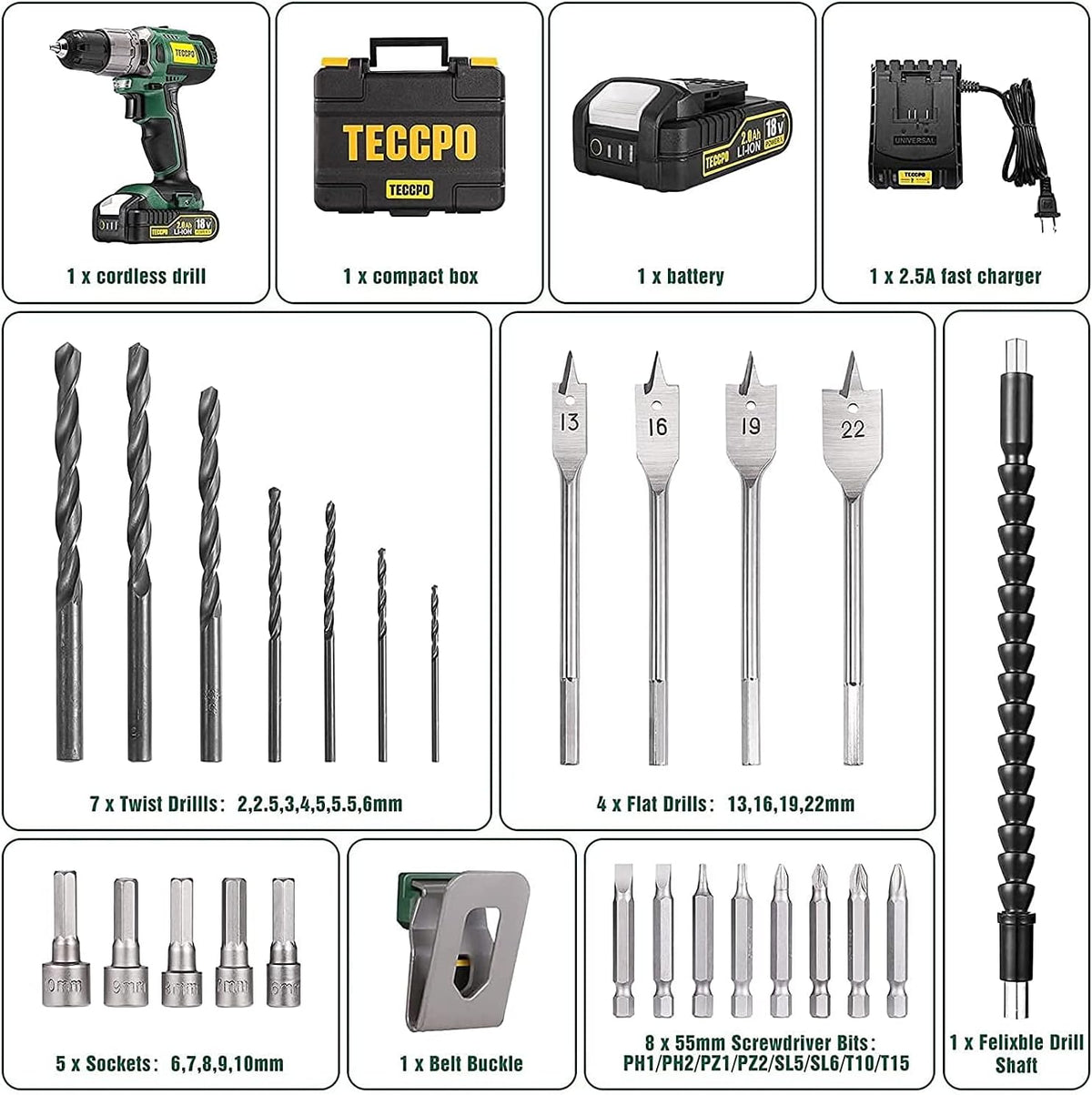 Cordless Drill Set, 29Pcs Power Drill Set, 310 In-lbs, 2-Speed, 21+1 Torque Setting, 2.0Ah Battery & Fast Charger L341