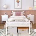 White Twin Size Metal Platform Bed Frame with Wave Headboard B5207