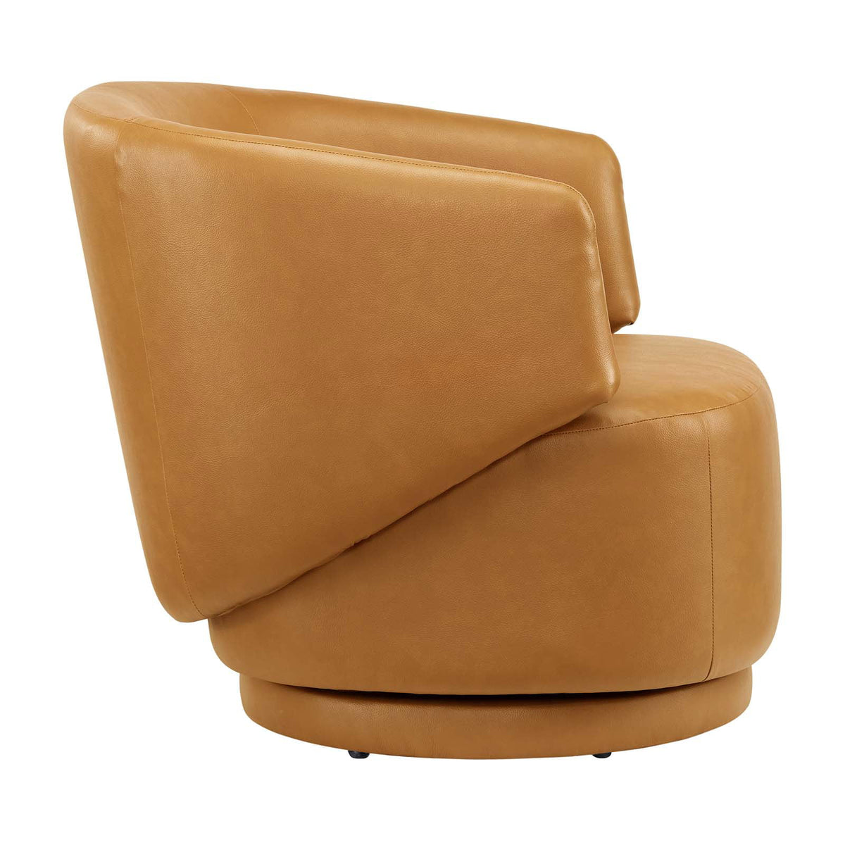 Tan Vegan Leather Fabric and Wood Swivel Chair D959154