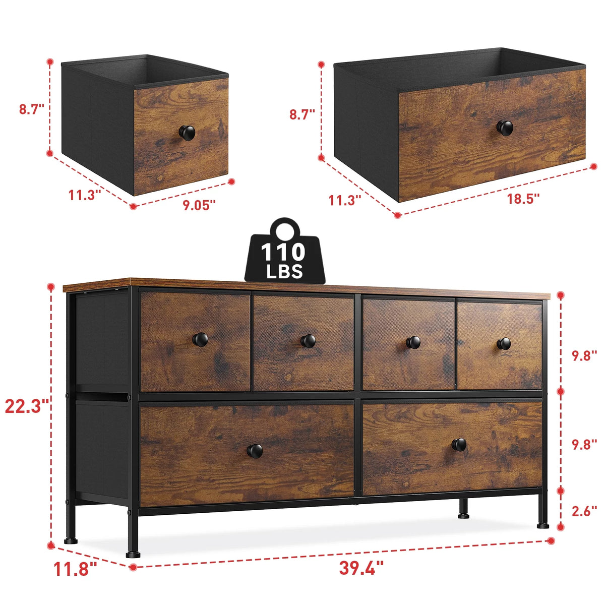 Black 8 Drawer Fabric Dresser TV Stand Y1995