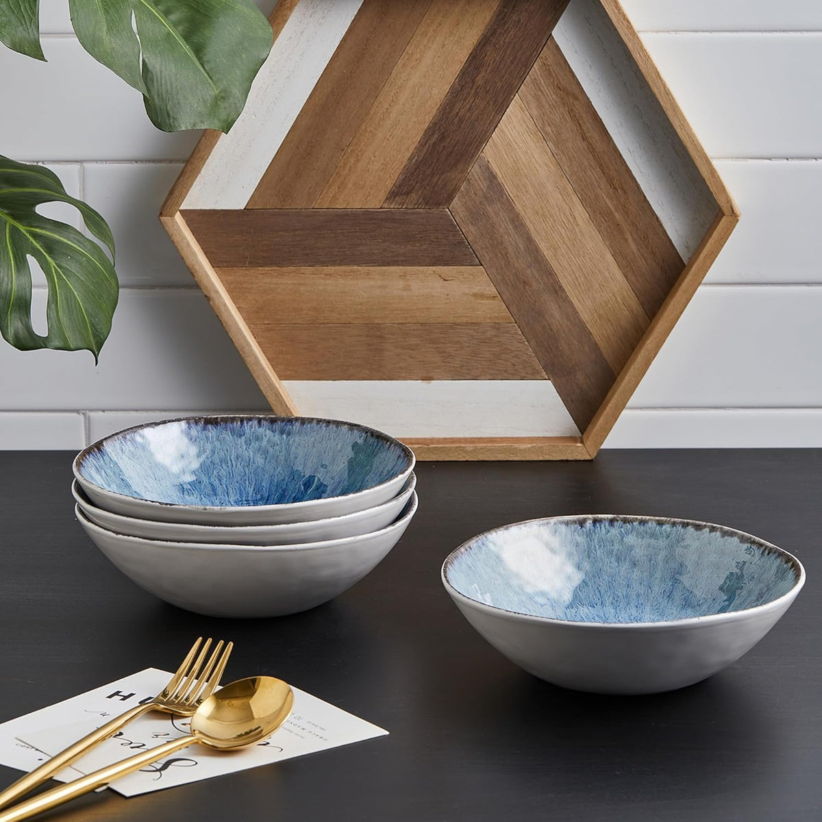 16-Piece Blue Stoneware Dinnerware Set U614719
