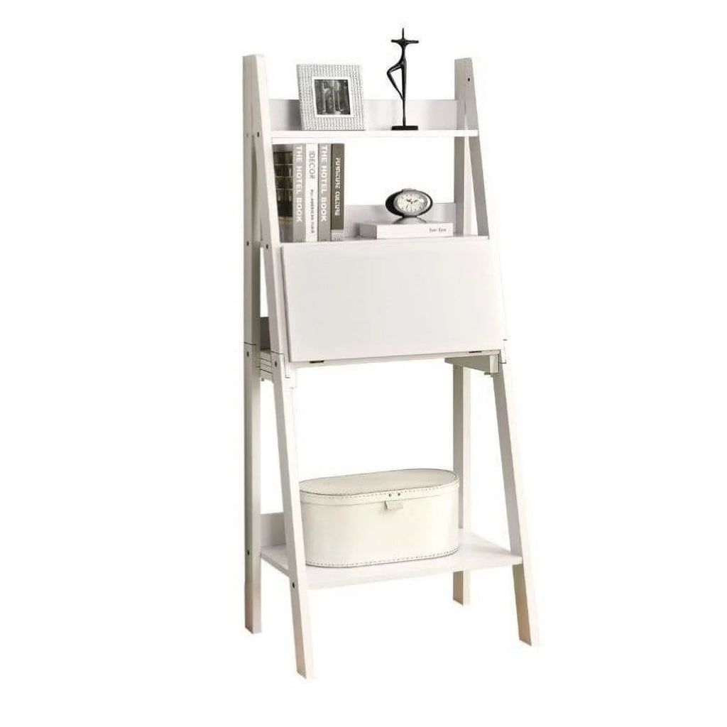 White Ladder Bookcase with Drop-Down Desk R934