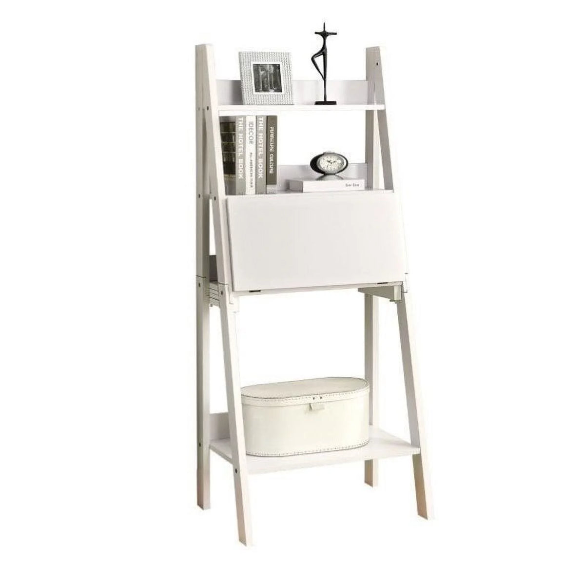 White Ladder Bookcase with Drop-Down Desk R934