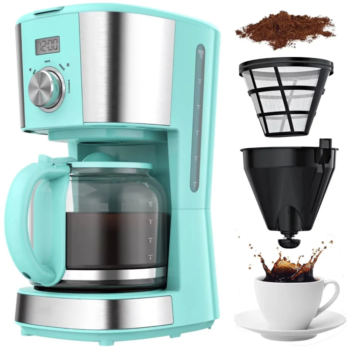 Blue 12-Cup Programmable Drip Coffee Maker Y878876