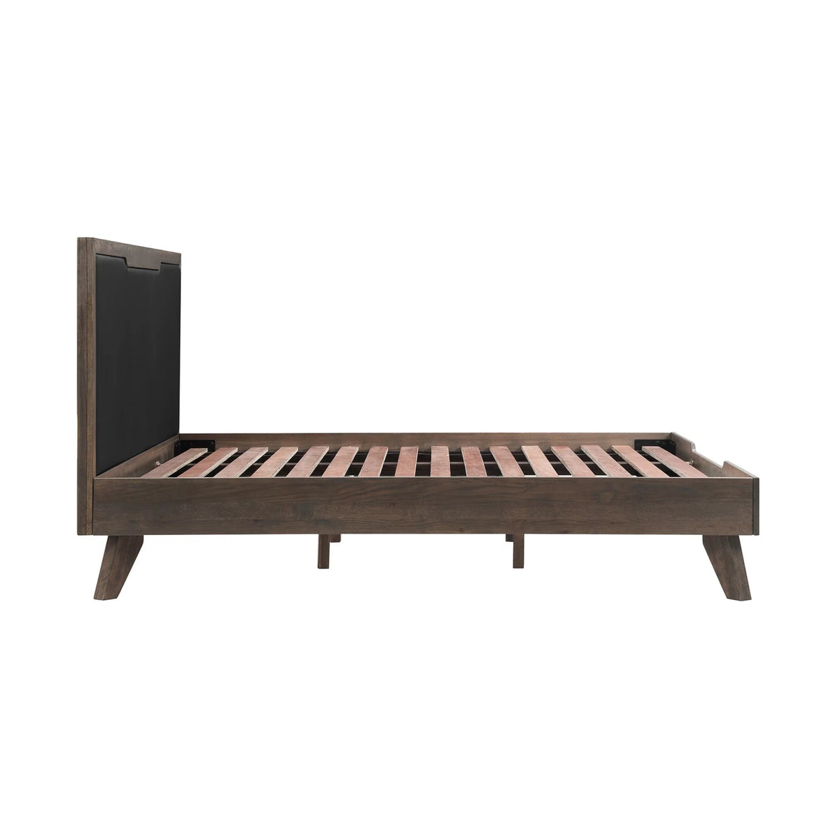 Oak Wood King Platform Bed with Faux Leather Headboard W862