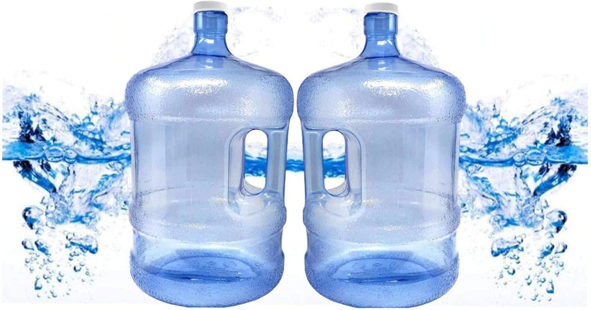 2 Pack 5 Gallon Plastic Water Bottle Container with Cap & Carrying Handle C332482
