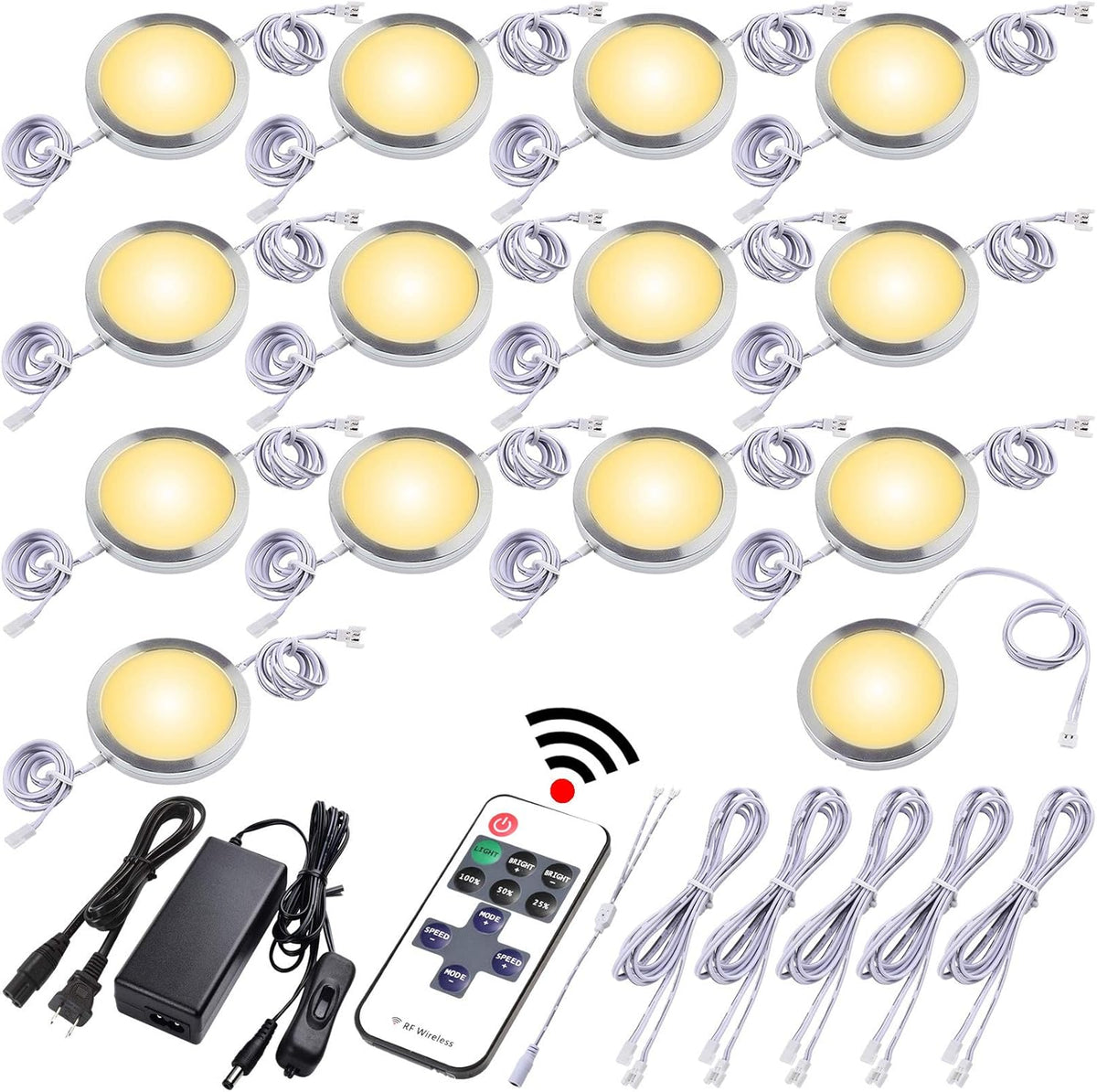 Dimmable Linkable Wired LED Puck Lights, 14 Lights, Warm White A1242