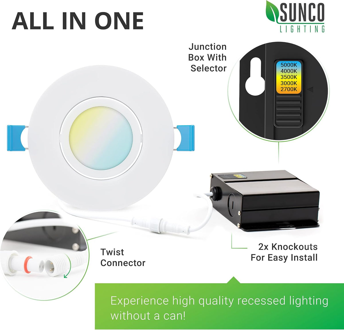 6 Pack 3 Inch Adjustable Color CCT Recessed LED Light Q573