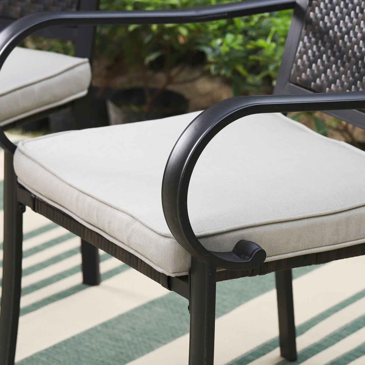 2-Piece Patio Rattan Wicker Armrest Chairs with Beige Cushion P504