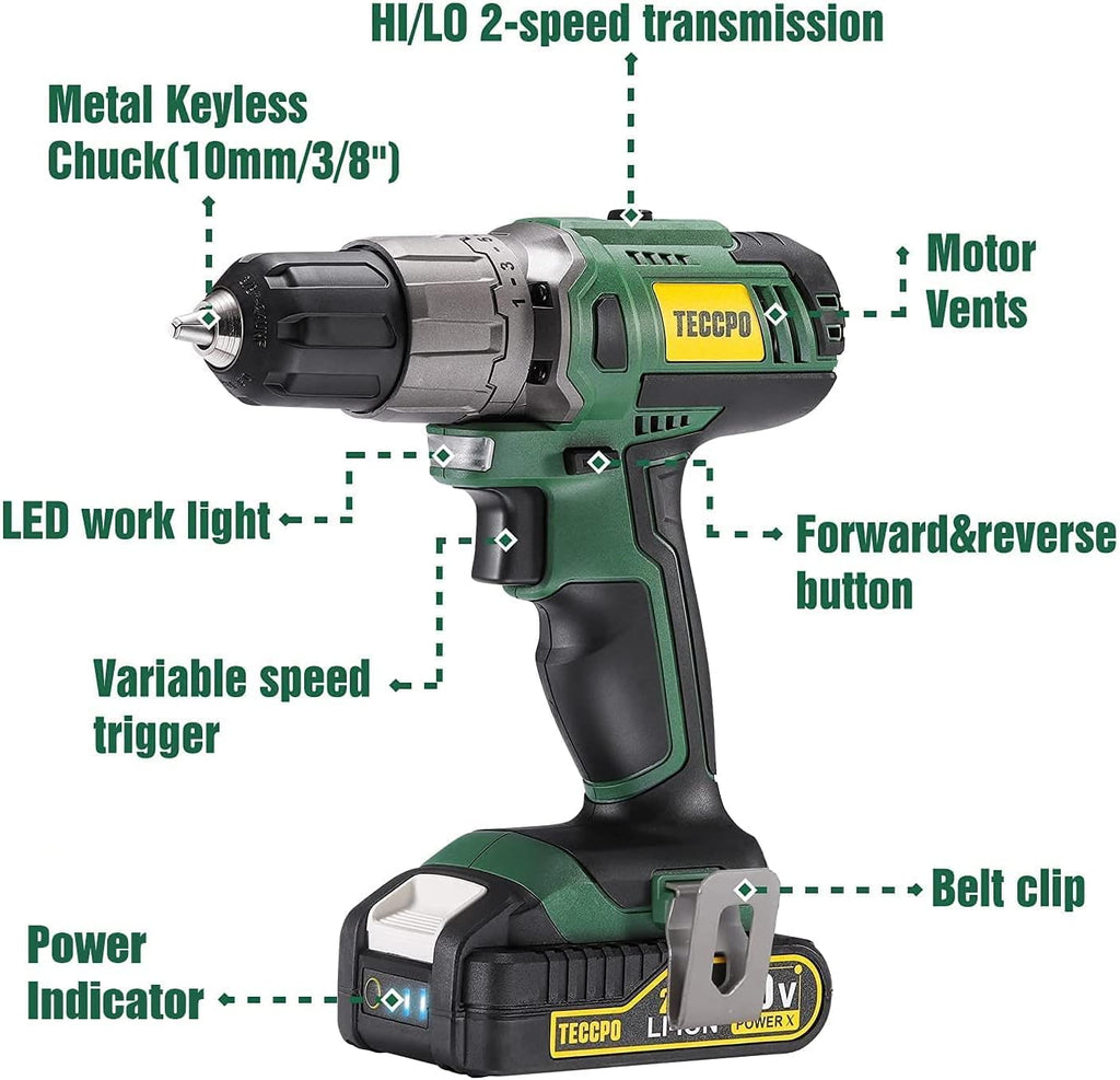 Cordless Drill Set, 29Pcs Power Drill Set, 310 In-lbs, 2-Speed, 21+1 Torque Setting, 2.0Ah Battery & Fast Charger L341
