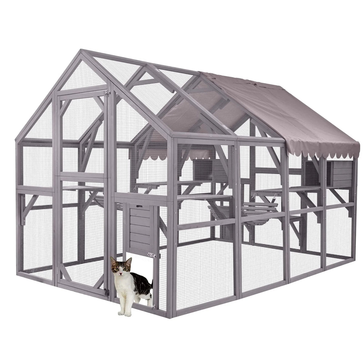 110'' Extra Large Wooden Catio Cage with Roof Cover F239