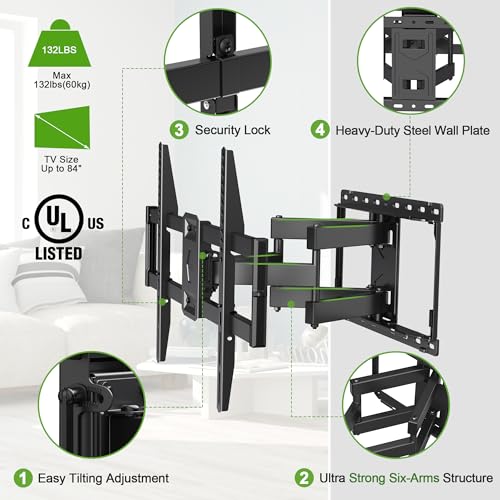 Full Motion TV Wall Mount for 47-84 inch Flat Screen LED 4K TV Y24337