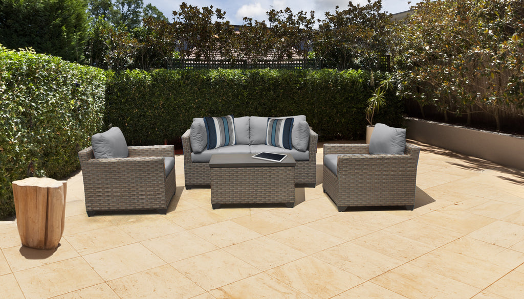 5 Piece Wicker Patio Conversation Set with Club Chair and Cushion Covers W51963