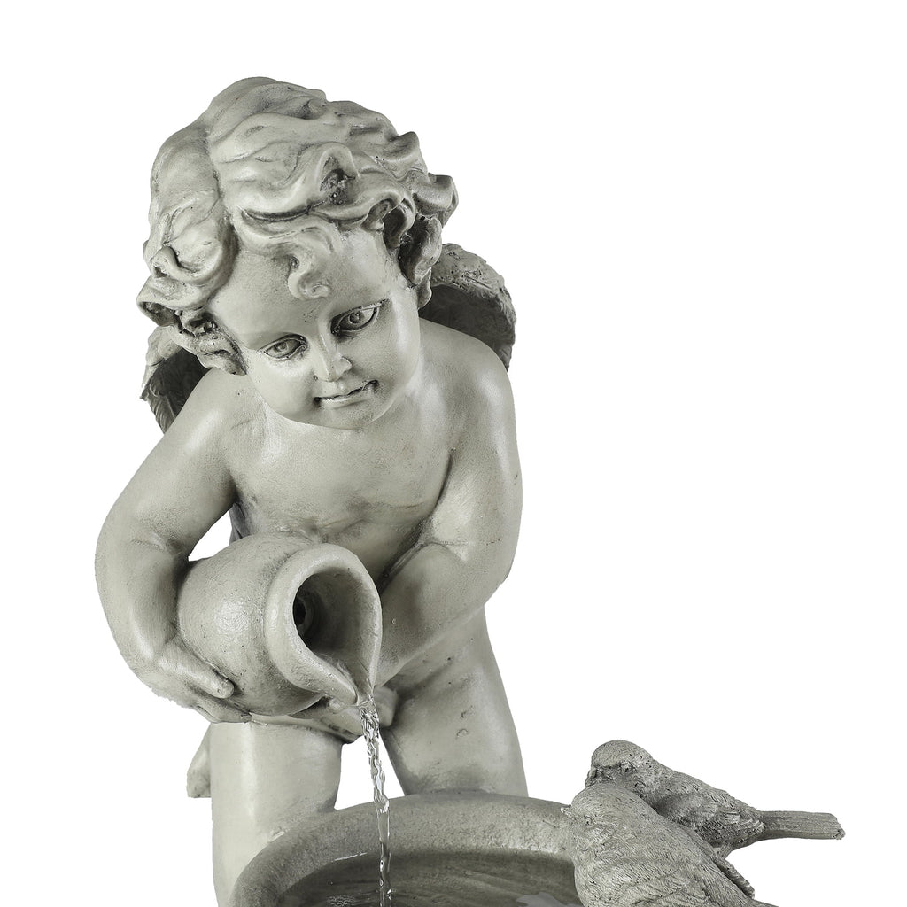Gray Resin Cherub Birdbath Fountain C170