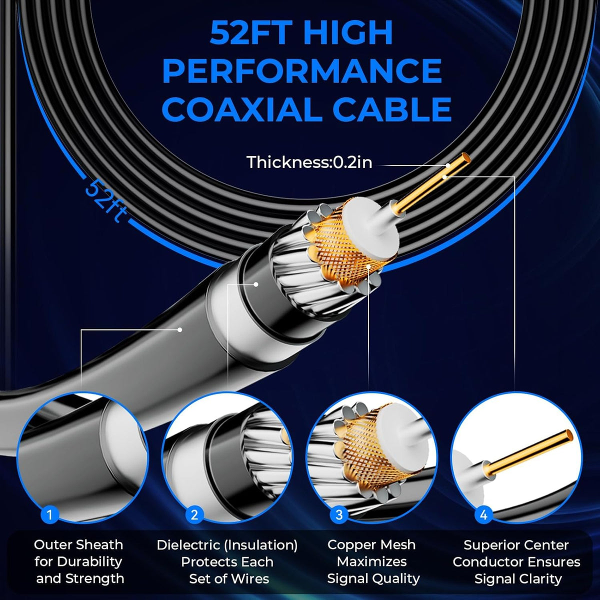 Amplified HD TV Antenna with 52ft Coax Cable D928